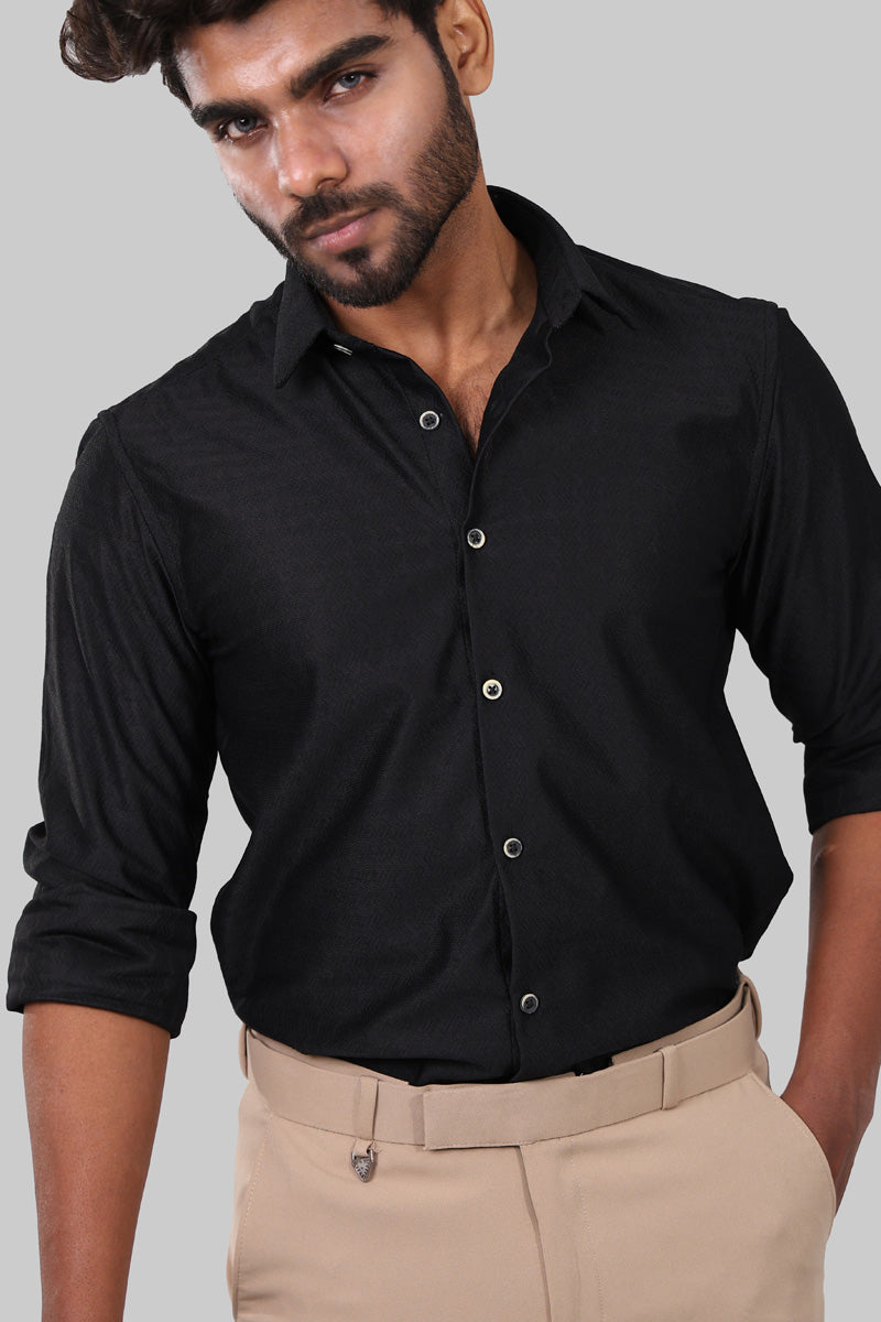 Black Vertical zig zag Full Sleeve Shirt