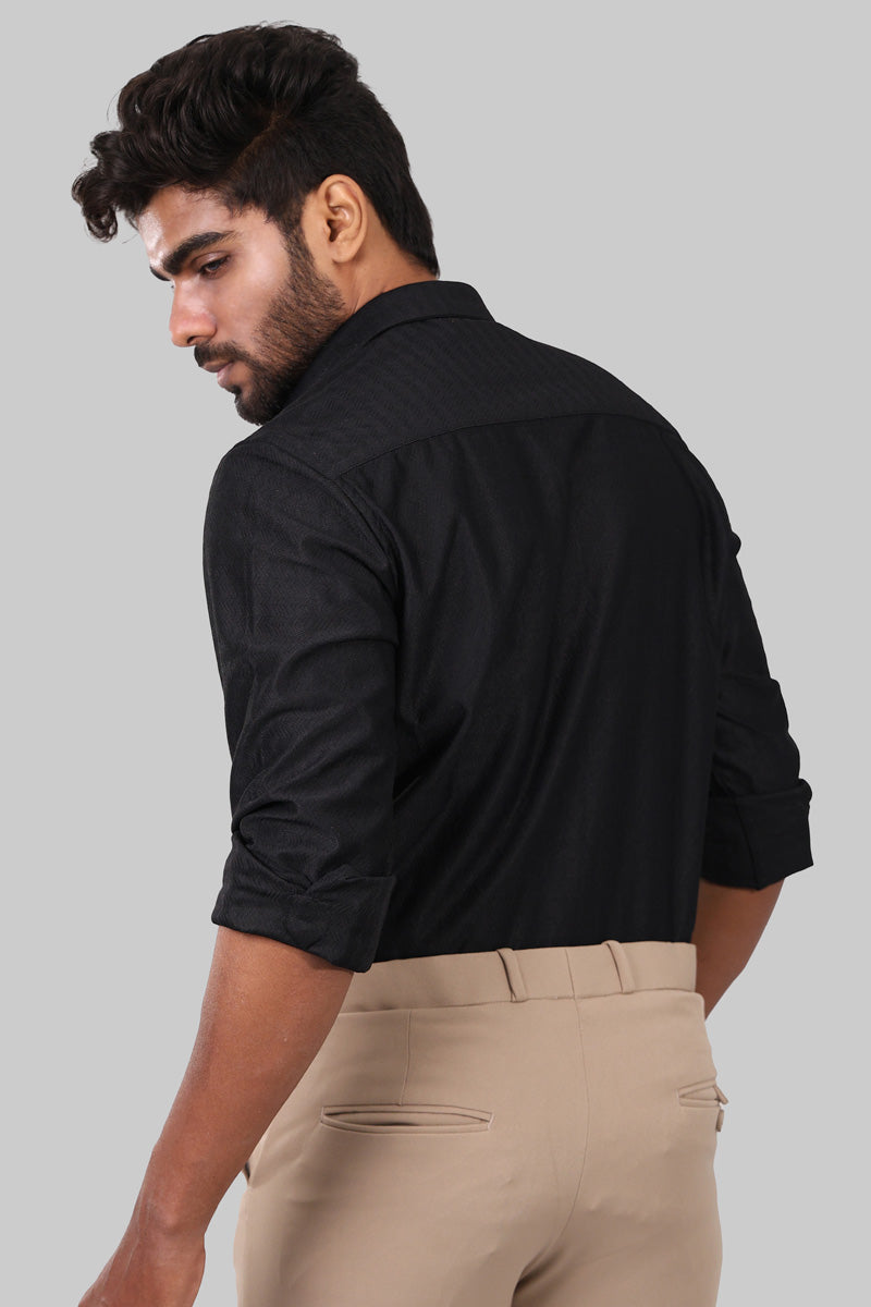 Black Vertical zig zag Full Sleeve Shirt