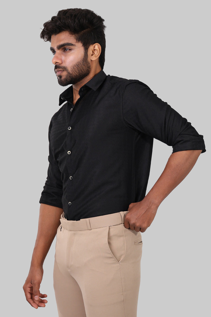 Black Vertical zig zag Full Sleeve Shirt