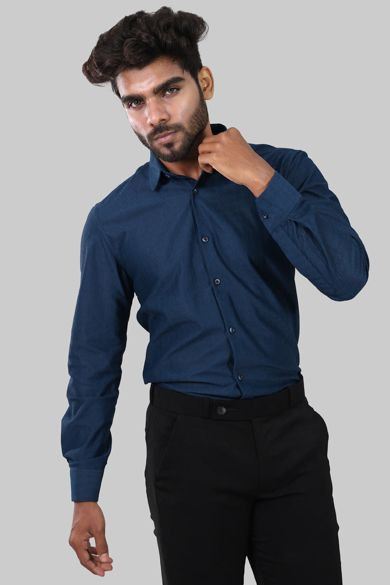 Navy Blue Textured Full Sleeve Shirt