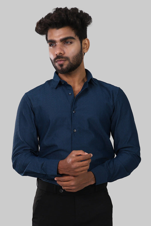 Navy Blue zig zag Textured Full Sleeve Shirt