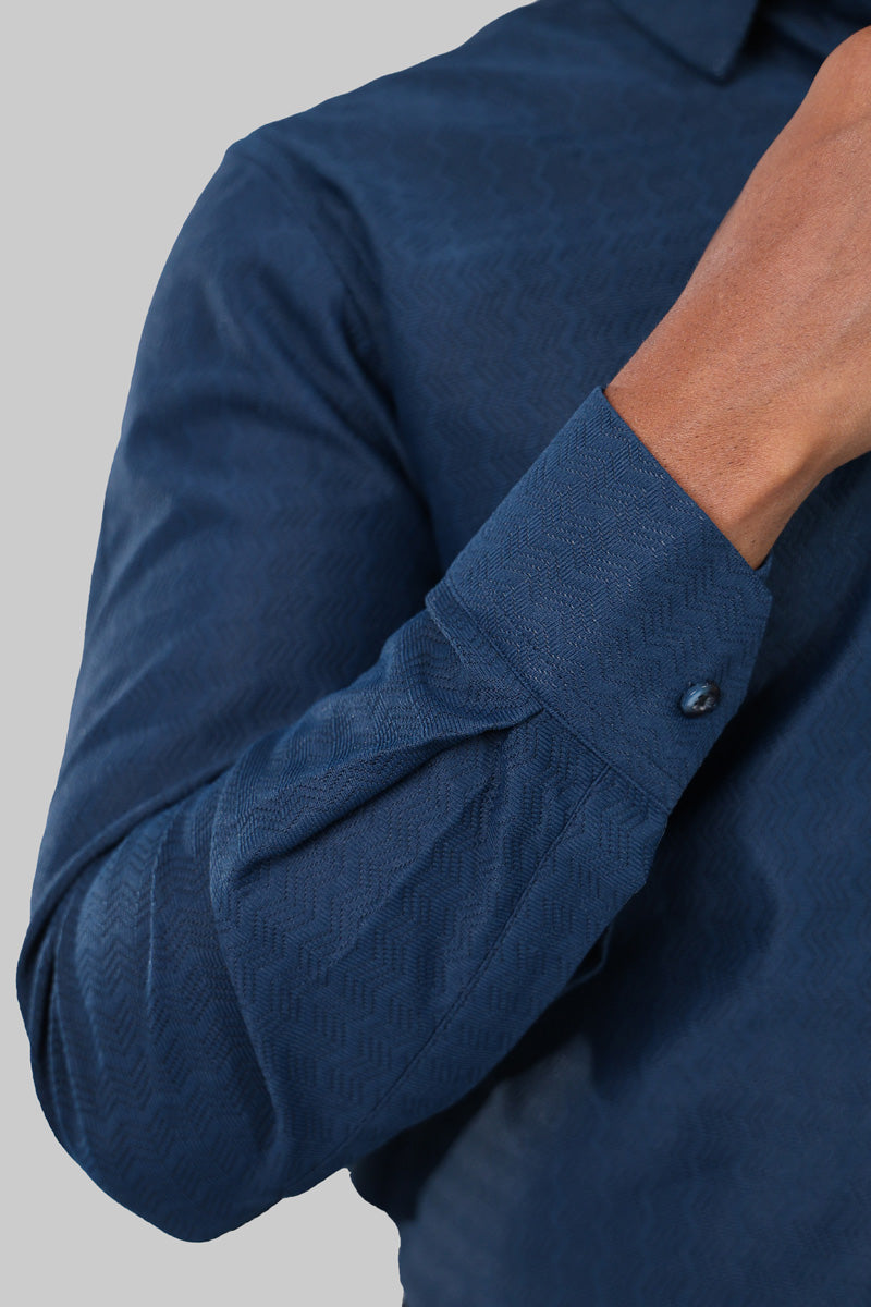 Navy Blue zig zag Textured Full Sleeve Shirt