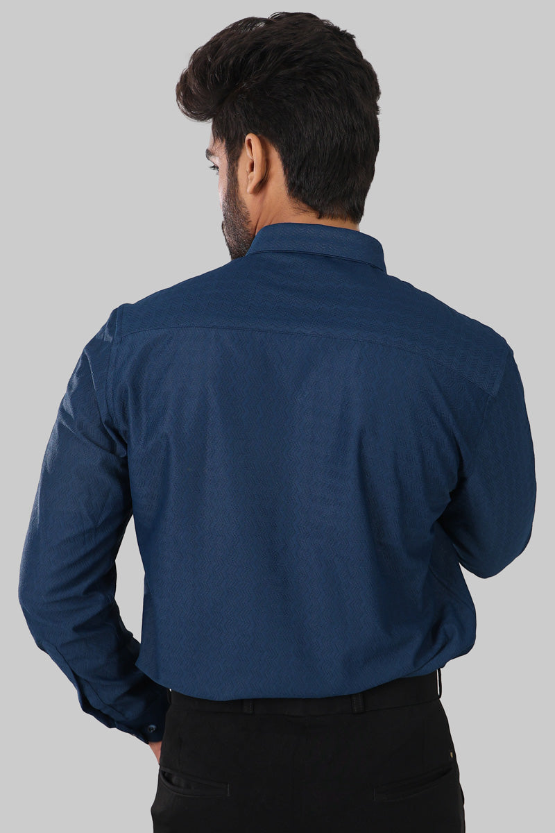 Navy Blue zig zag Textured Full Sleeve Shirt