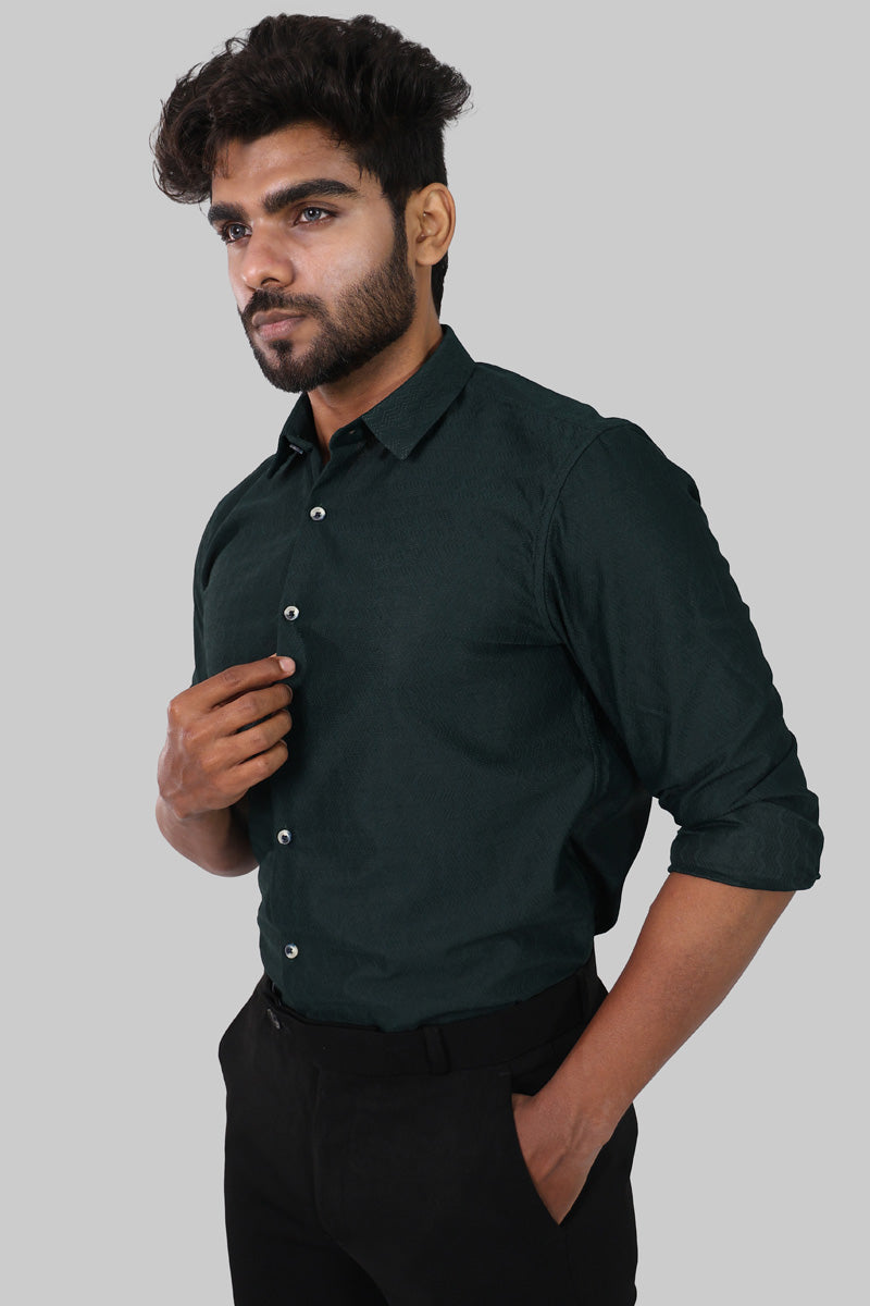Deep Green Textured Full Sleeve Shirt