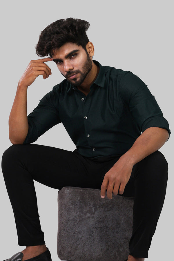 Deep Green zig zag Textured Full Sleeve Shirt