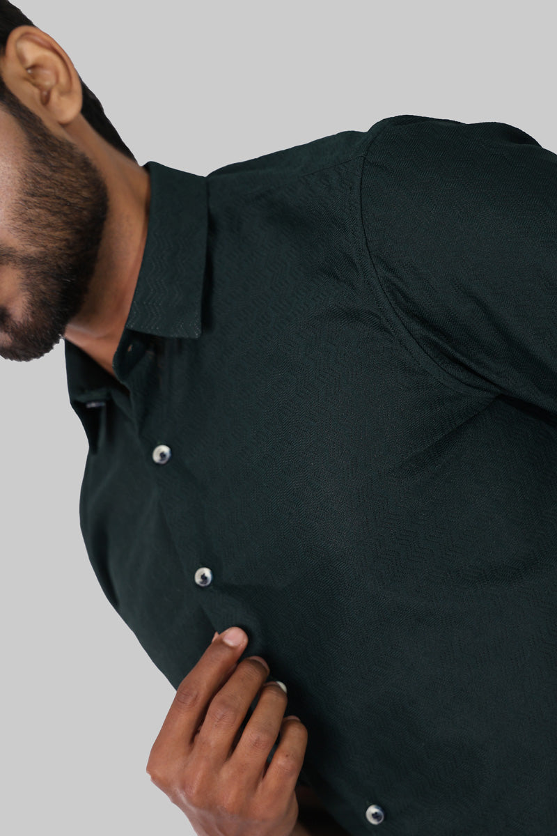 Deep Green zig zag Textured Full Sleeve Shirt
