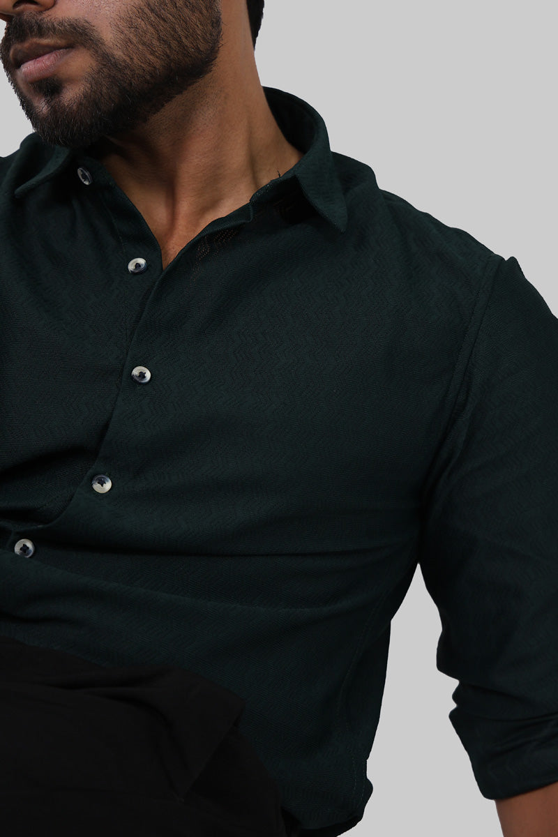 Deep Green zig zag Textured Full Sleeve Shirt