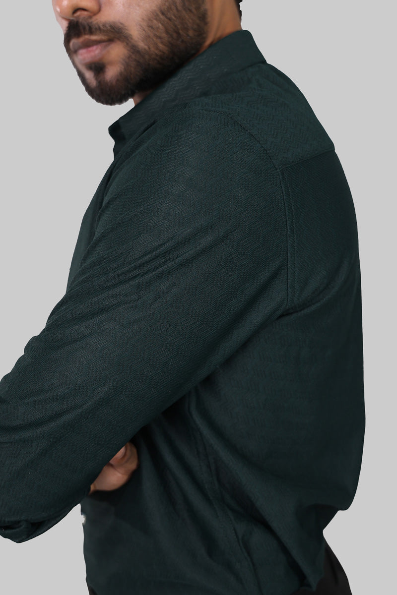 Deep Green zig zag Textured Full Sleeve Shirt