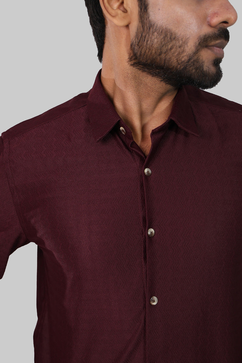 Maroon zig zag Textured Full Sleeve Shirt