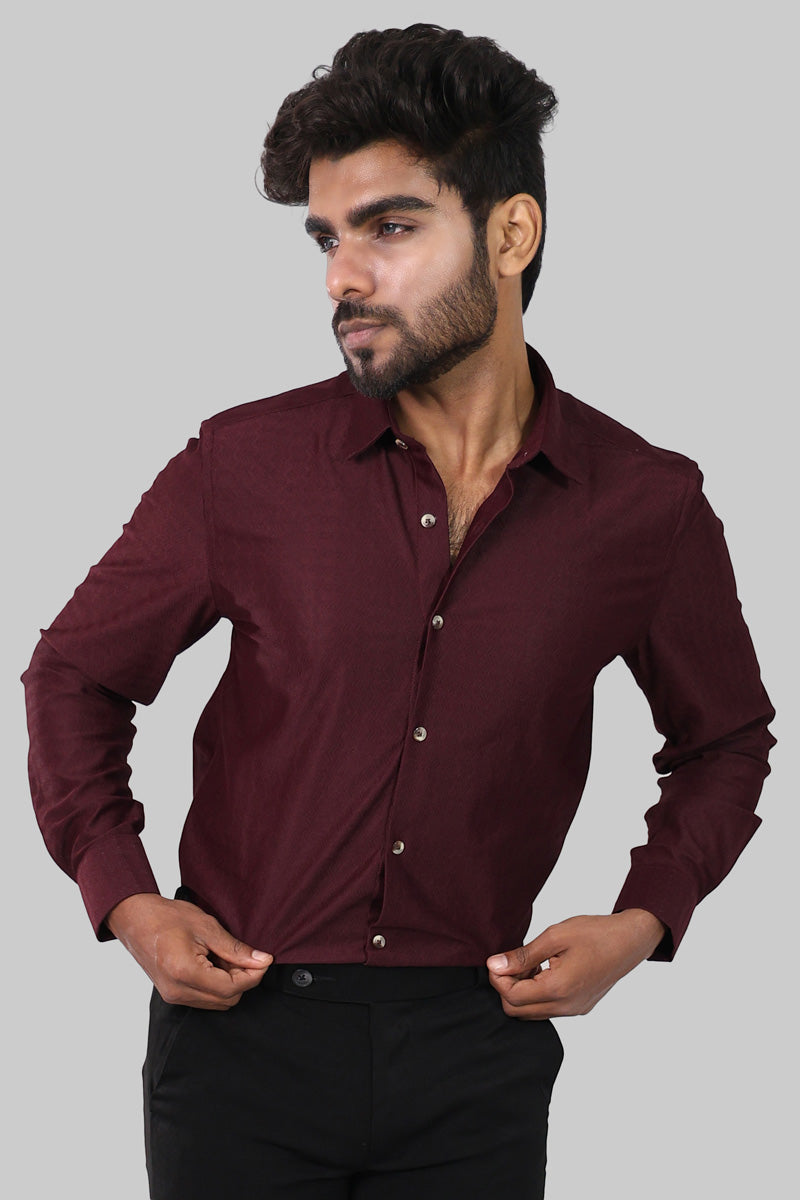 Maroon zig zag Textured Full Sleeve Shirt