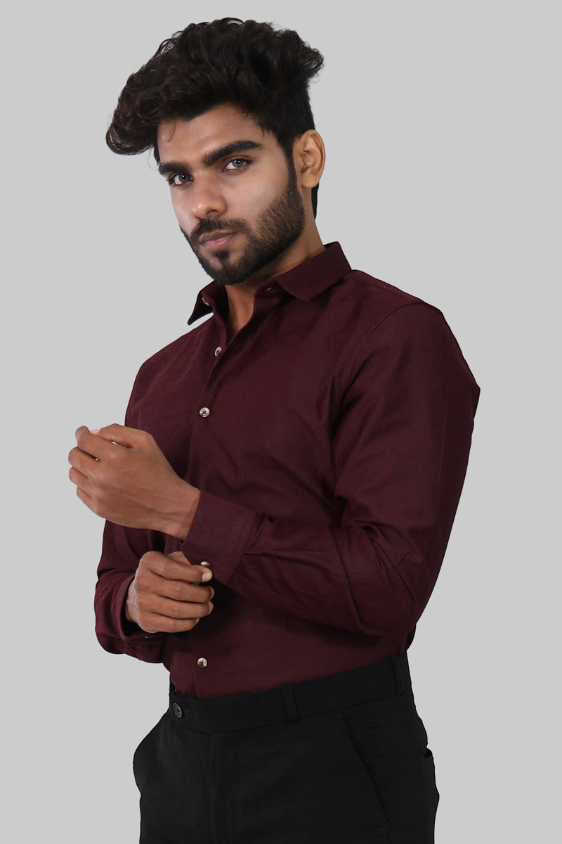 Maroon zig zag Textured Full Sleeve Shirt