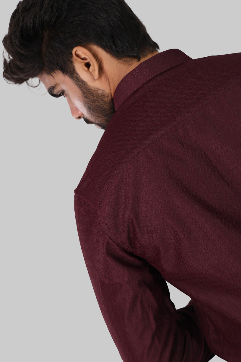 Maroon zig zag Textured Full Sleeve Shirt