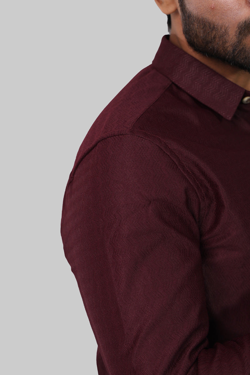 Maroon zig zag Textured Full Sleeve Shirt