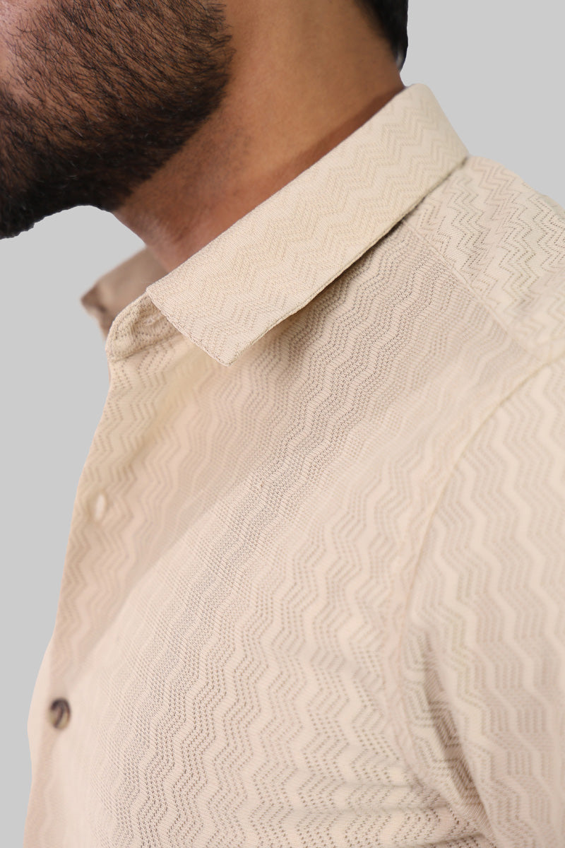 Beige Zig Zag Textured Full Sleeve Shirt
