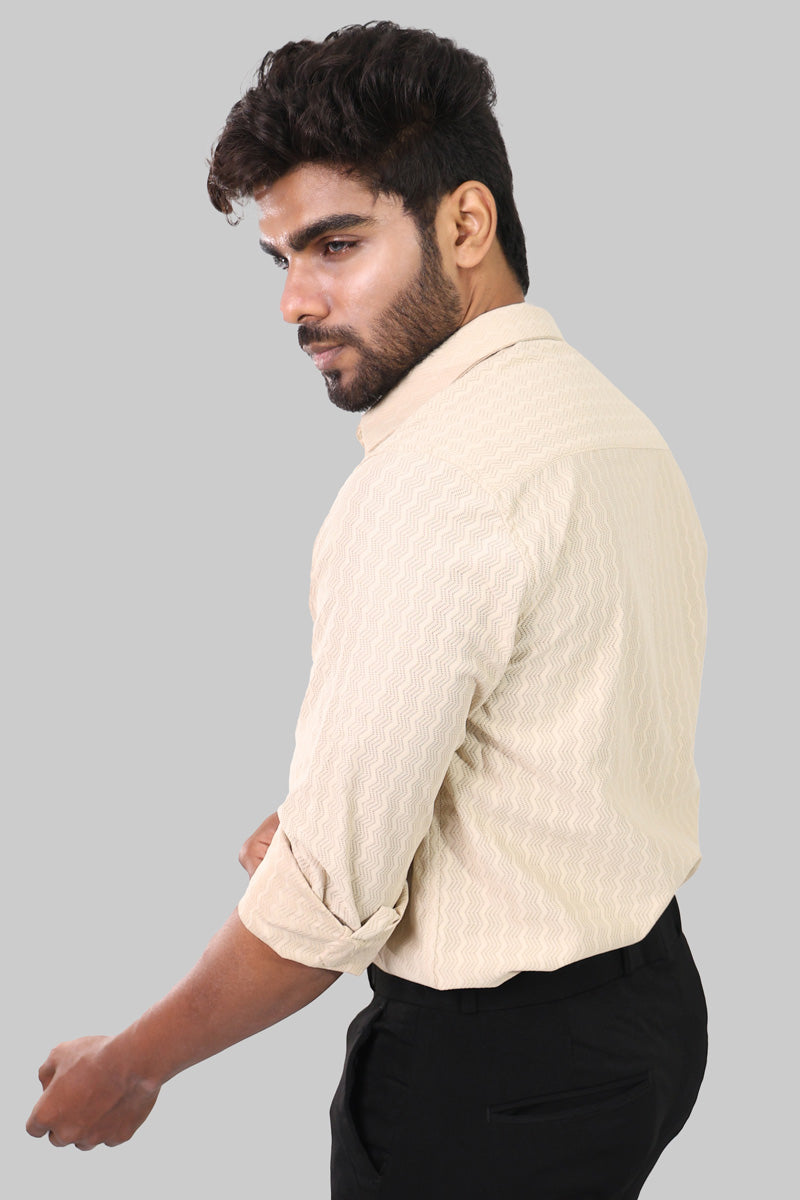 Beige Zig Zag Textured Full Sleeve Shirt