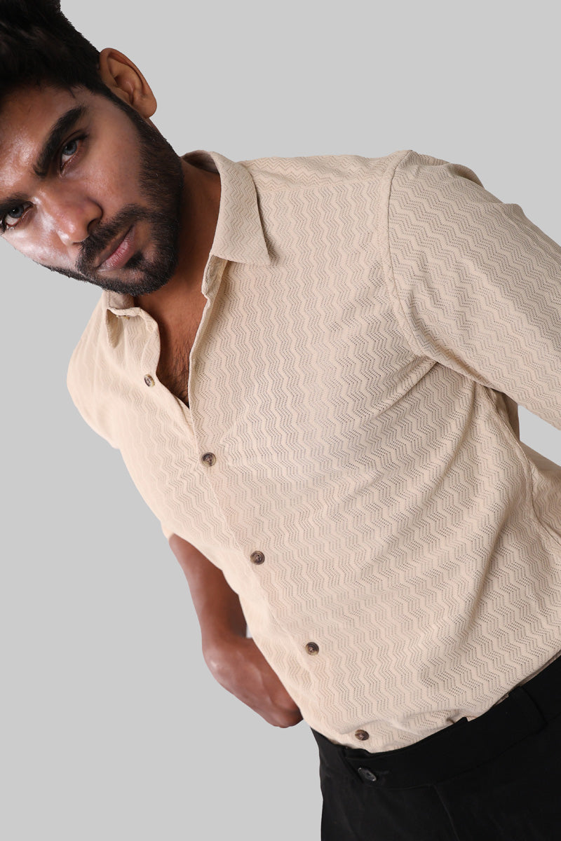 Beige Zig Zag Textured Full Sleeve Shirt