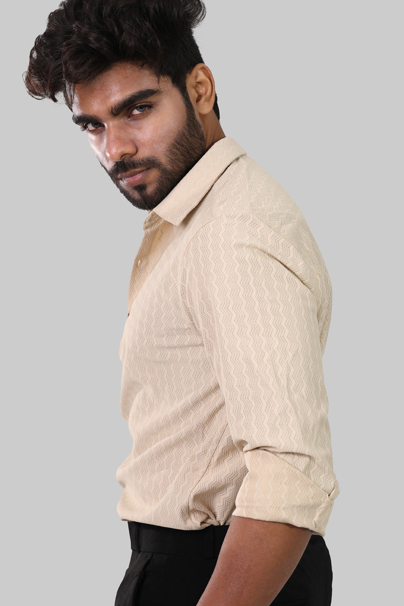 Beige Zig Zag Textured Full Sleeve Shirt