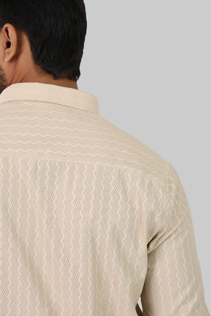 Beige Zig Zag Textured Full Sleeve Shirt