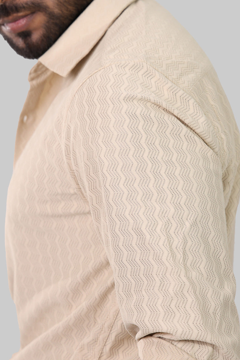 Beige Zig Zag Textured Full Sleeve Shirt