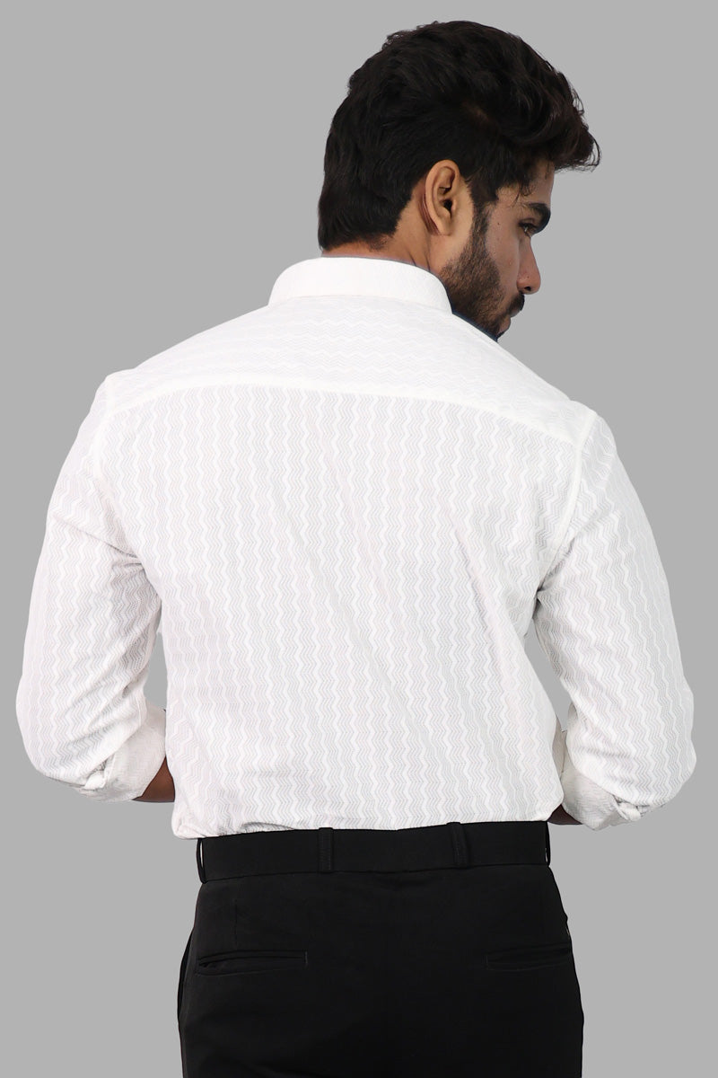 White zig zag Textured Full Sleeve Shirt