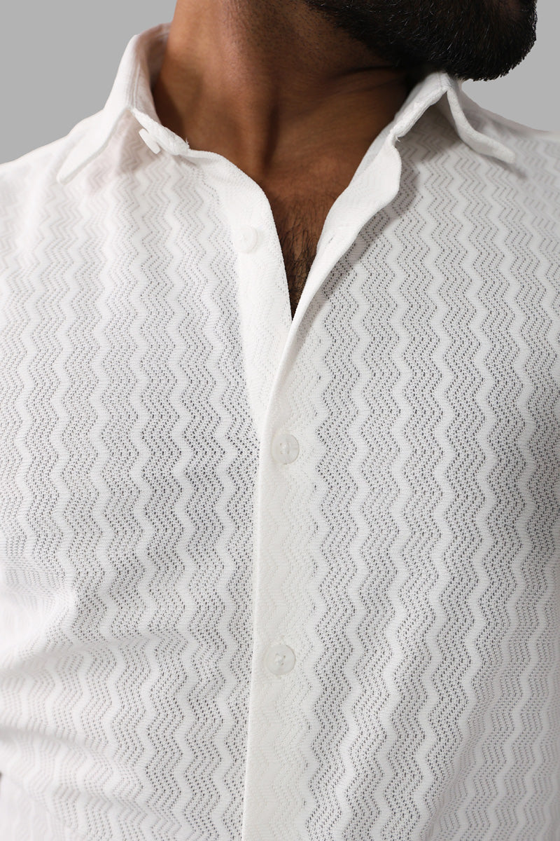 White zig zag Textured Full Sleeve Shirt