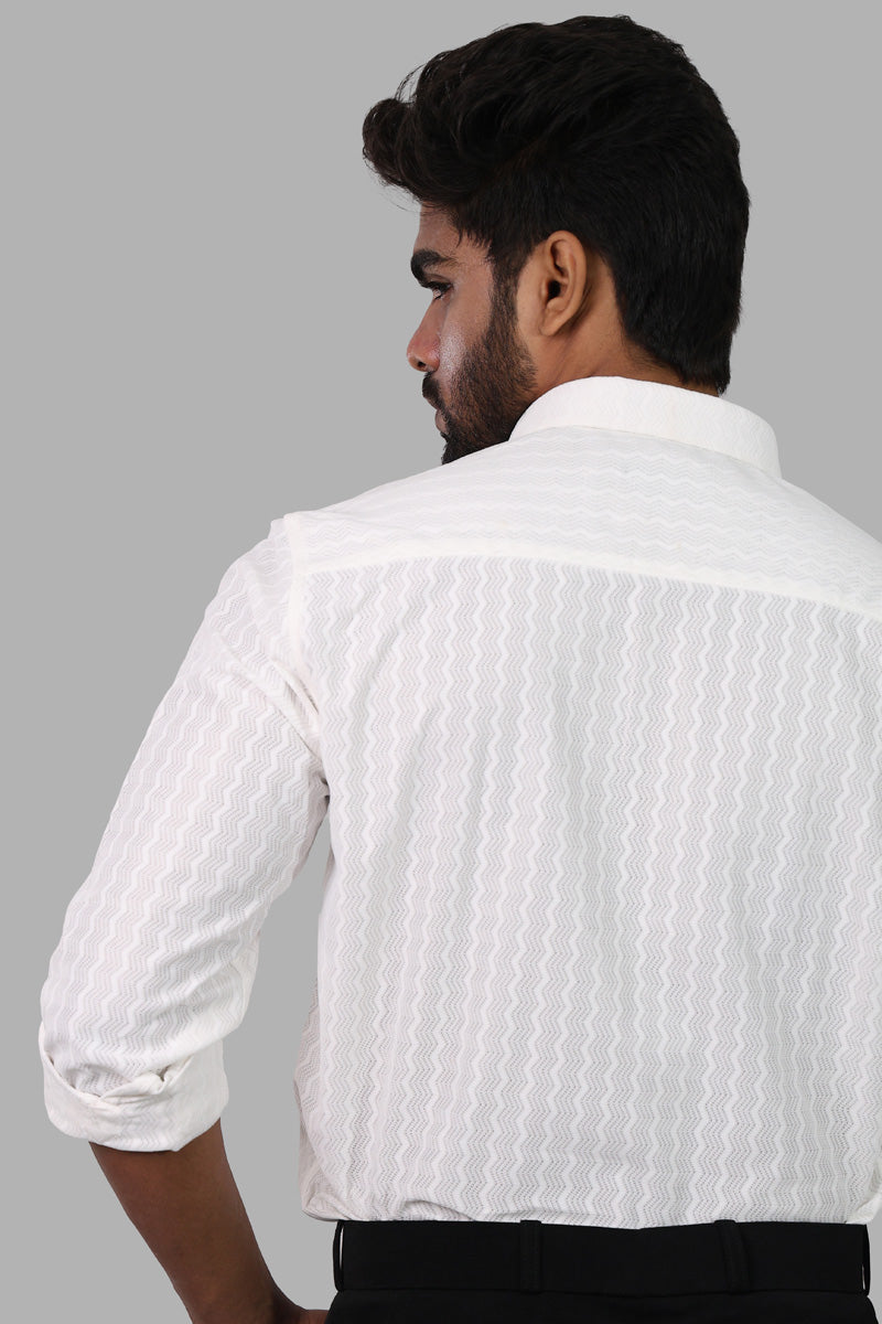 White zig zag Textured Full Sleeve Shirt