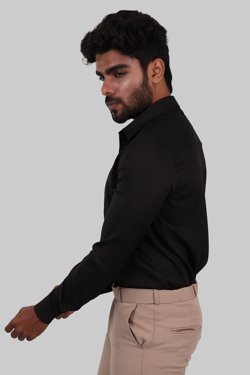 Black Textured Full Sleeve Shirt