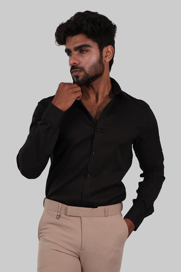 Black plain Textured Full Sleeve Shirt