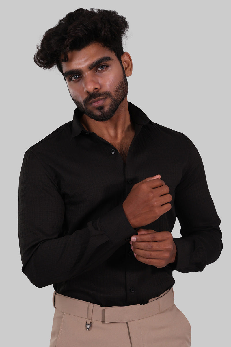 Black plain Textured Full Sleeve Shirt