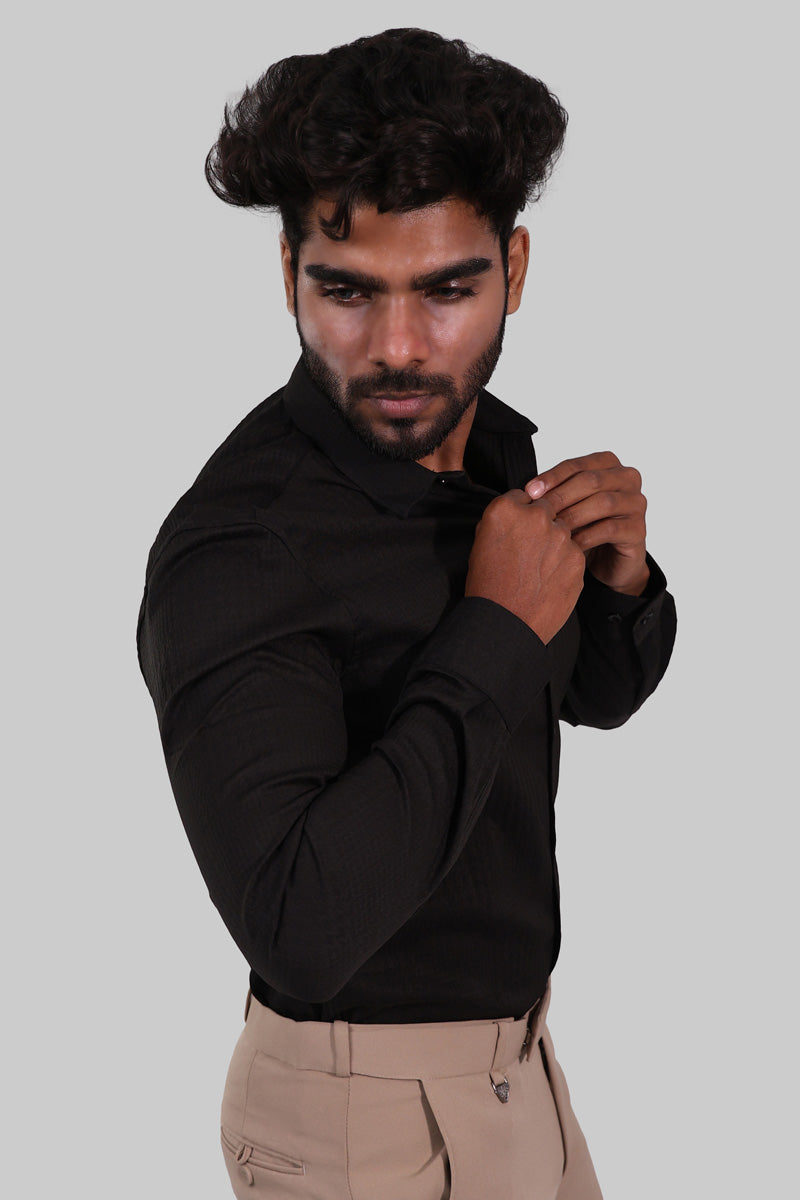 Black Textured Full Sleeve Shirt