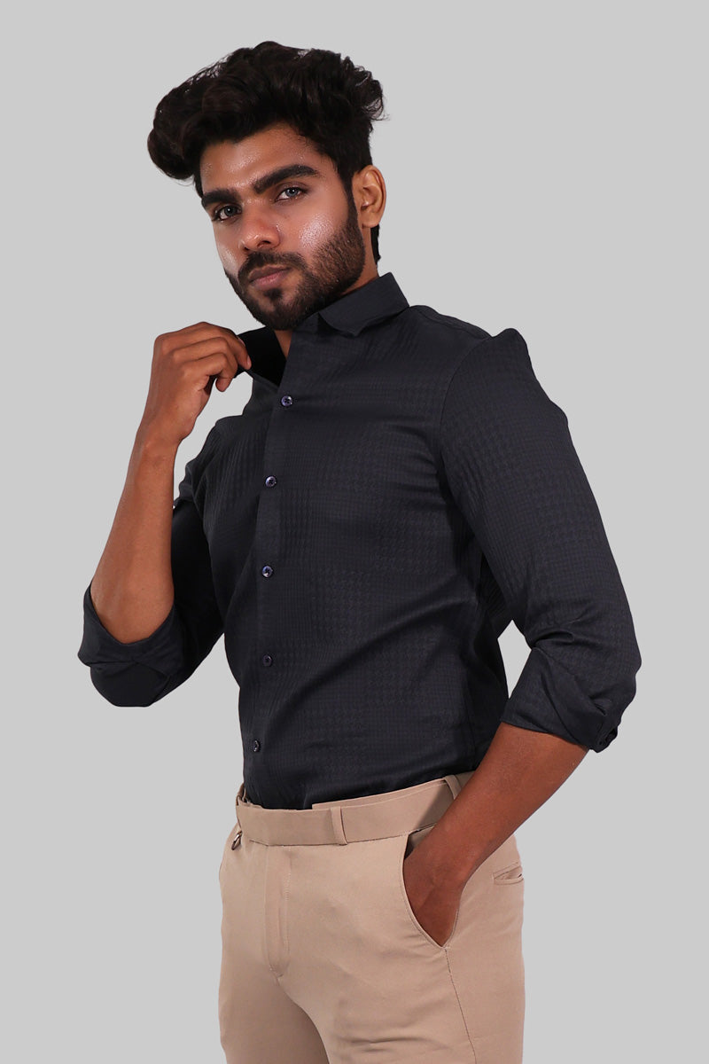 Dark Grey Textured Full Sleeve Shirt