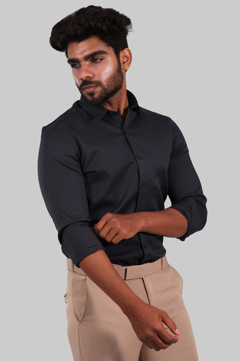 Dark Grey Textured Full Sleeve Shirt