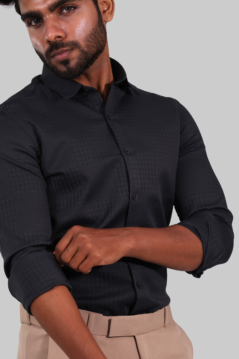 Dark Grey Textured Full Sleeve Shirt