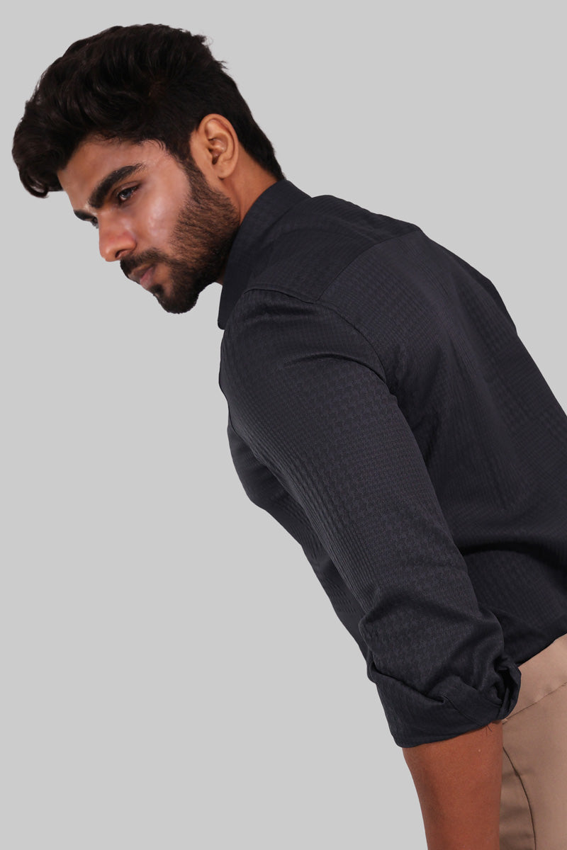 Dark Grey Textured Full Sleeve Shirt