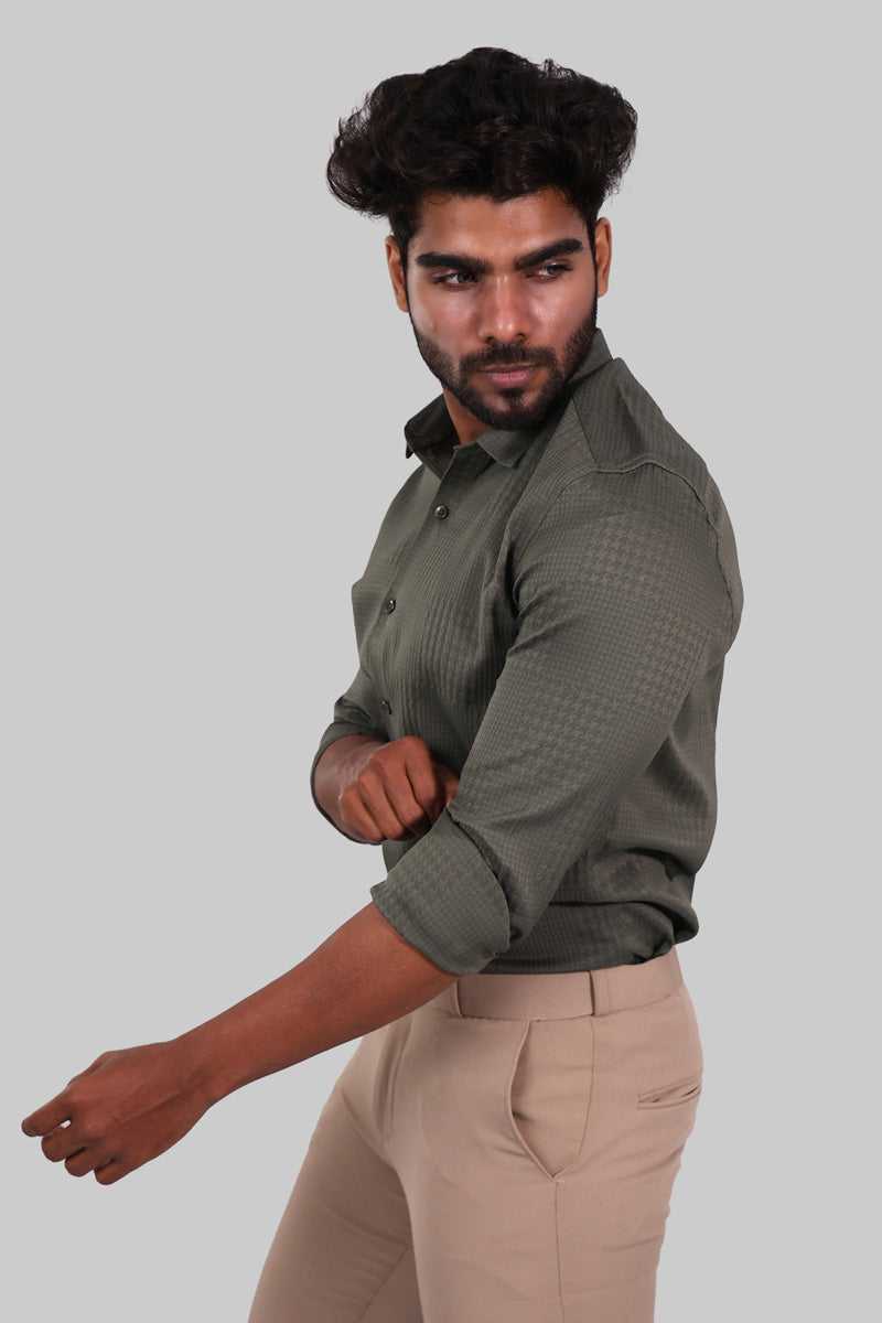 Pale Green Textured Full Sleeve Shirt