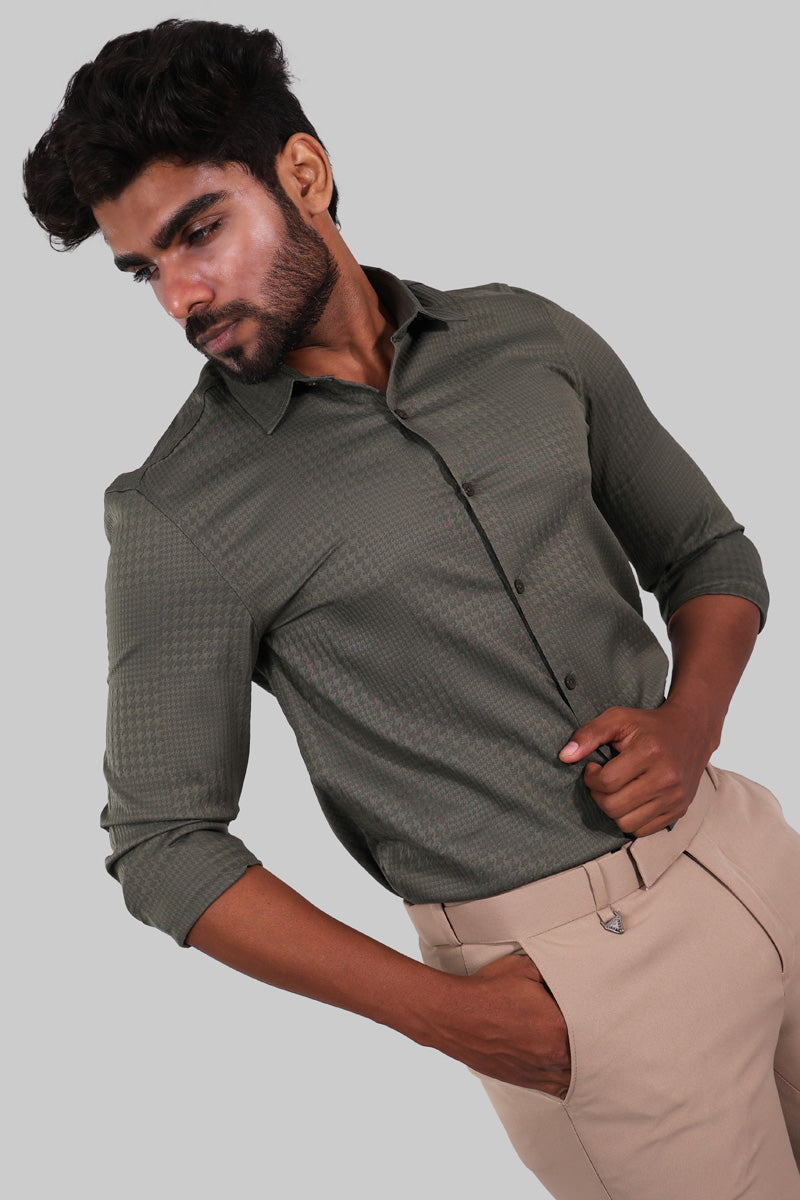 Pale Green Textured Full Sleeve Shirt