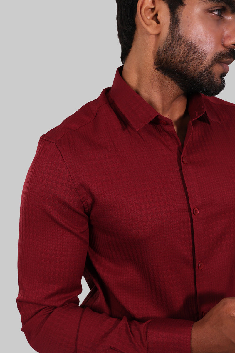 Wine Red Textured Full Sleeve Shirt