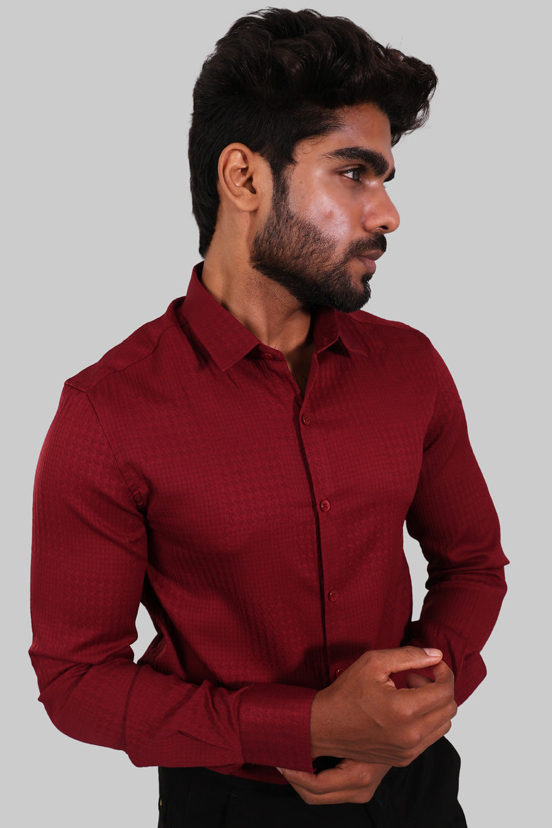 Wine Red Textured Full Sleeve Shirt