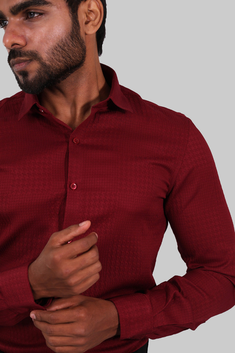 Wine Red Textured Full Sleeve Shirt