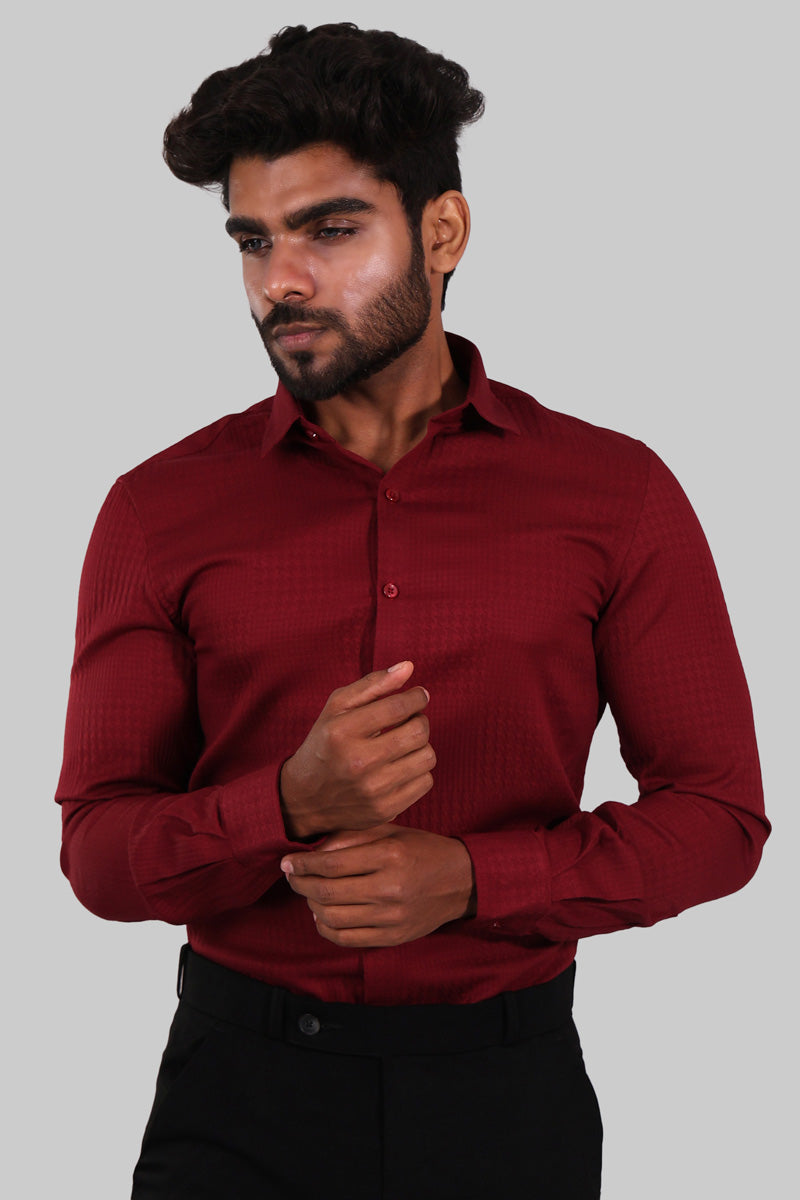 Wine Red Textured Full Sleeve Shirt