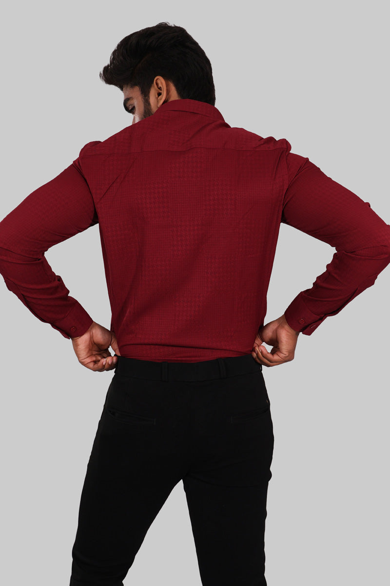 Wine Red Textured Full Sleeve Shirt