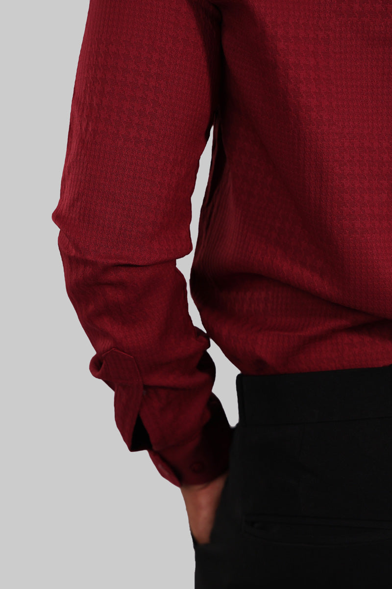 Wine Red Textured Full Sleeve Shirt