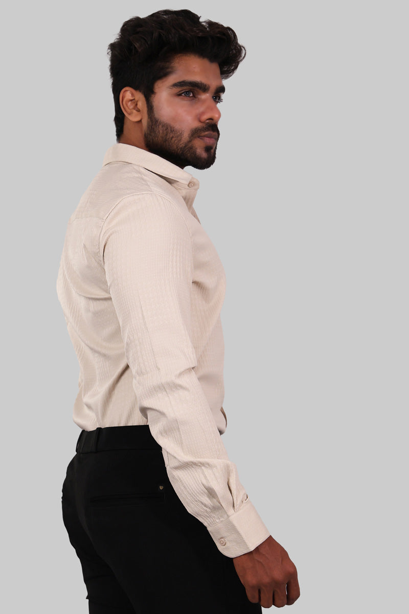 Cream Textured Full Sleeve Shirt