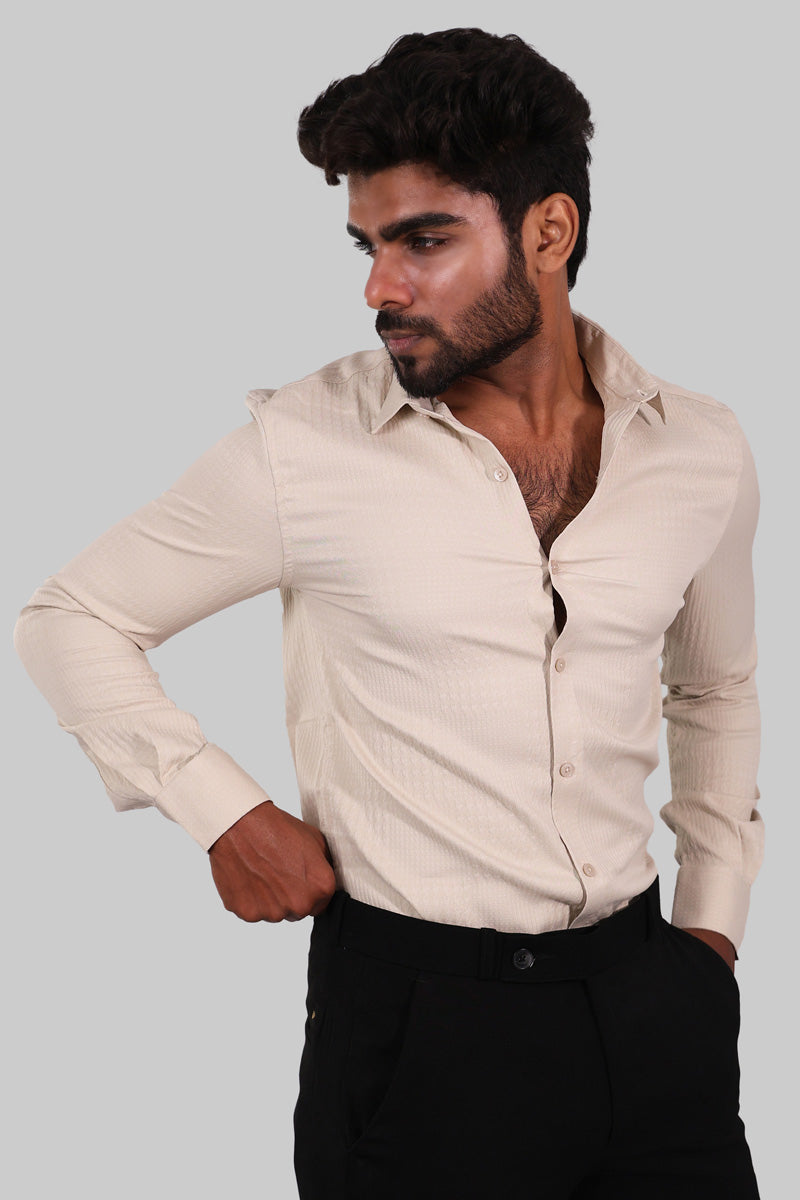Cream Textured Full Sleeve Shirt