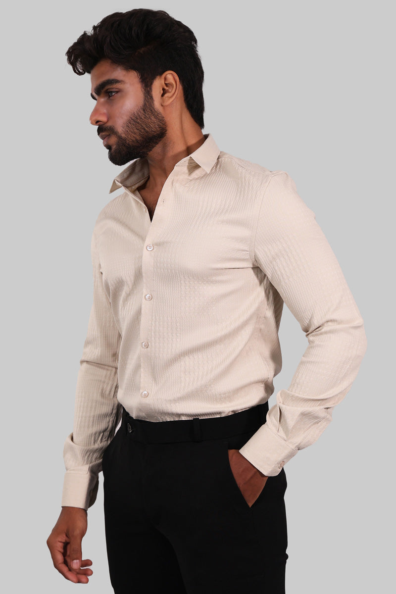 Cream Textured Full Sleeve Shirt