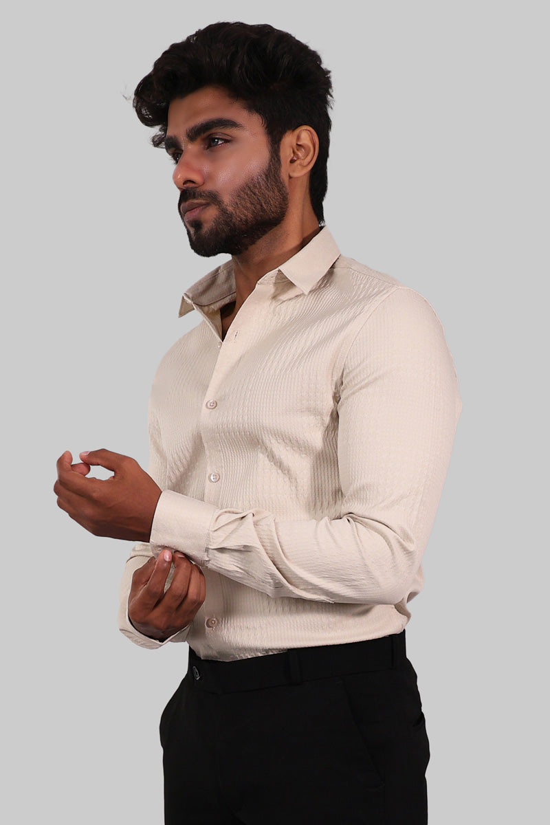 Cream Textured Full Sleeve Shirt