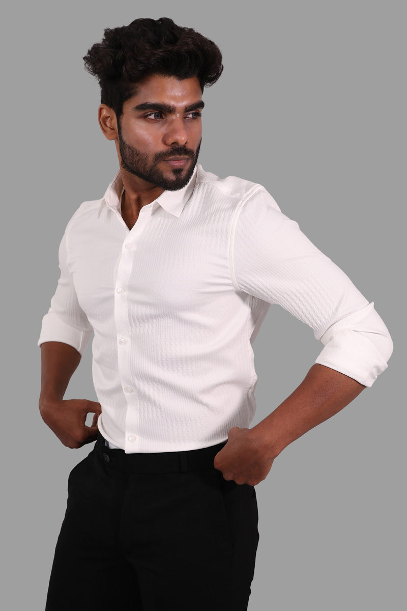 White Pattern Full Sleeve Shirt