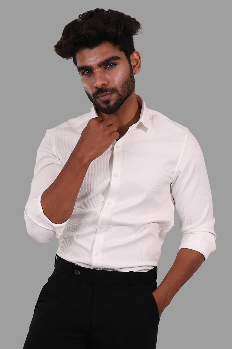 White Pattern Full Sleeve Shirt