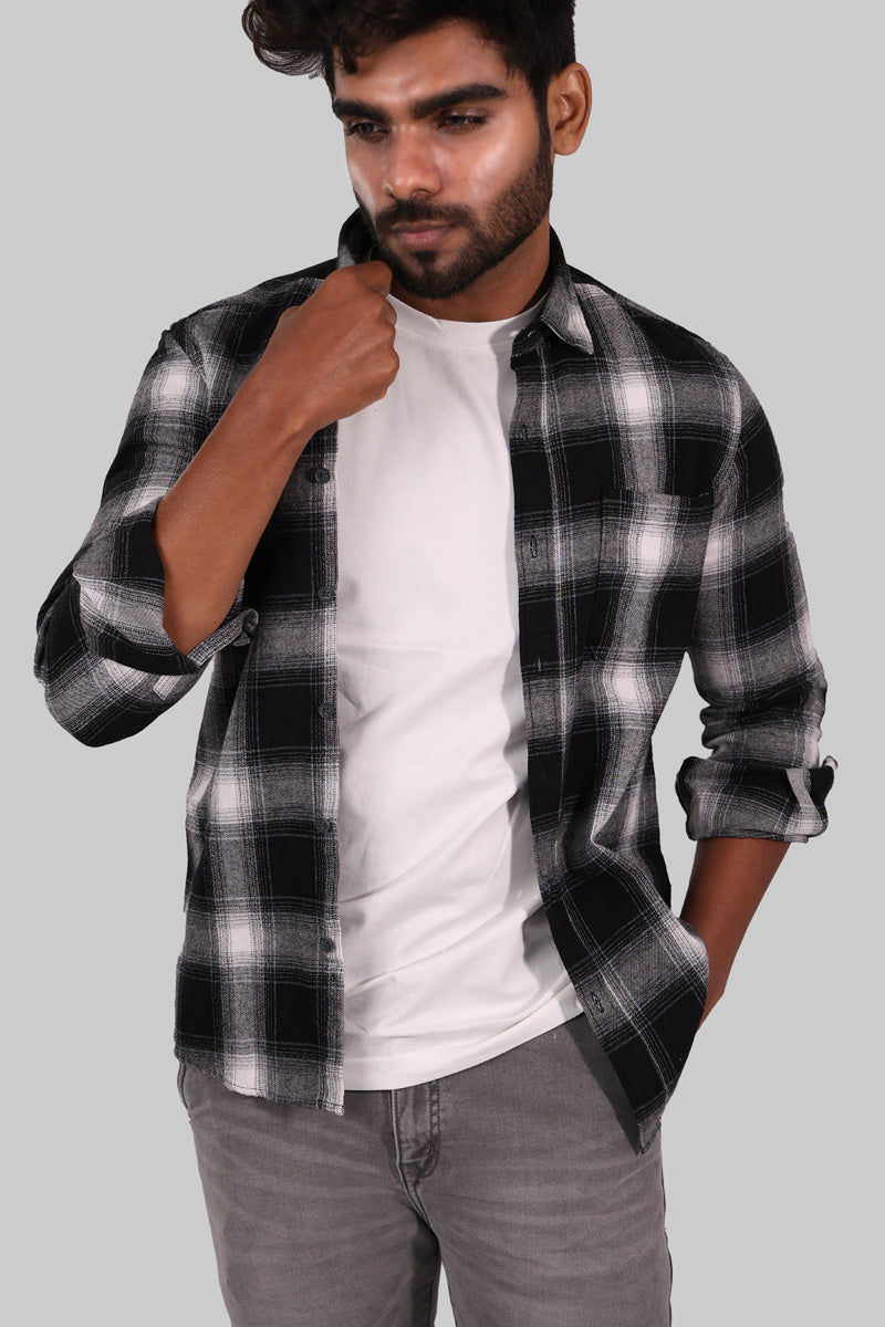 Black & White Plaid Flannel Shirt