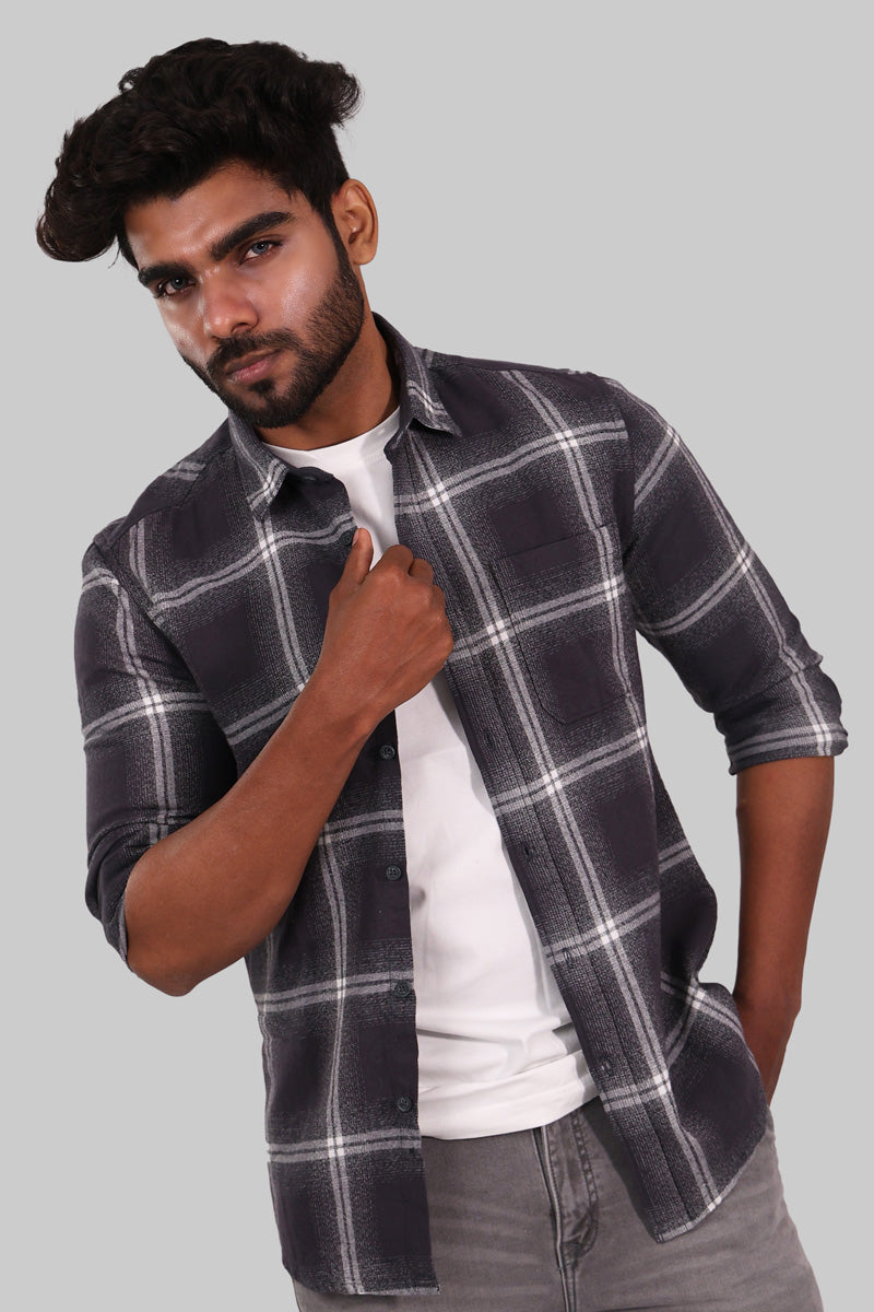 Charcoal Grey Checked Flannel Shirt